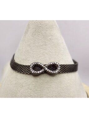Black Mesh Bracelet With Rhinestone Infinity Symbol Adjustable